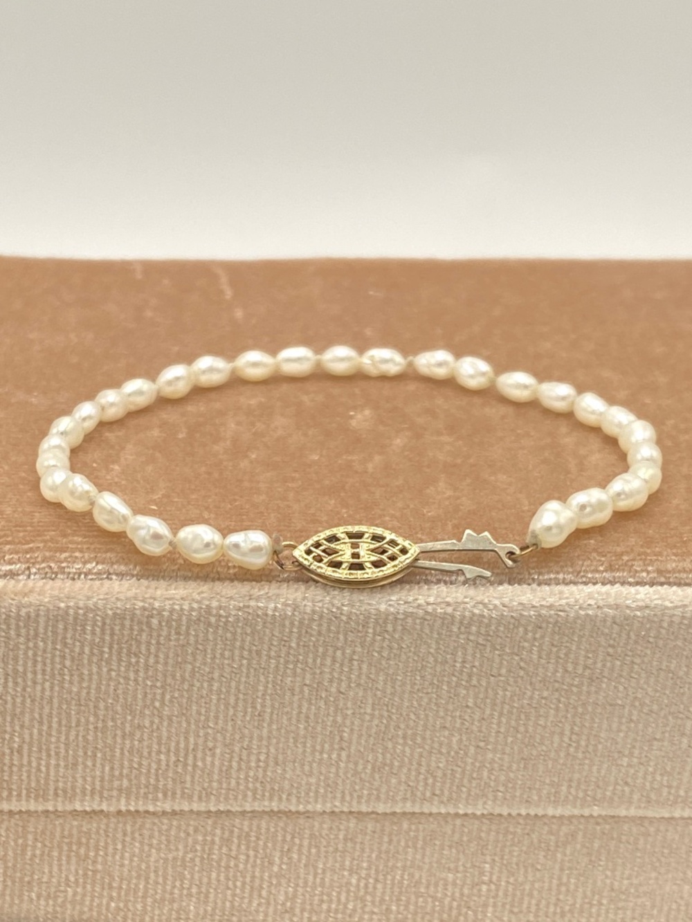 Vintage Rice Pearl Bracelet 14K Gold Filled Filigree Clasp Delicate Bridal